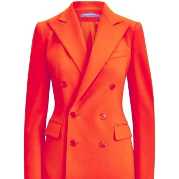Ralph Lauren Pre-Spring ‘20 Camden Blazer in Mandarin Orange Stretch Wool Crepe - Picture 4 of 16
